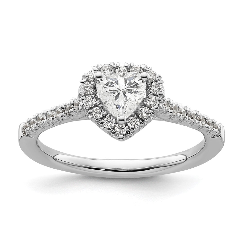 14k White Gold Halo (Holds 1/2 carat () Heart Center) 1/4 carat Diamond Semi-mount Engagement Ring