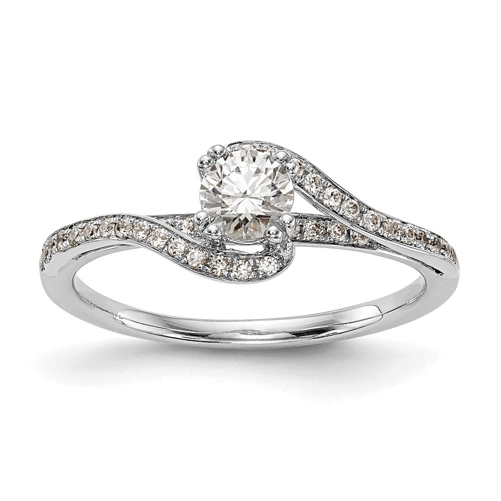 14k White Gold By-Pass (Holds 1/3 carat () Round Center) 1/6 carat Diamond Semi-mount Engagement Ring