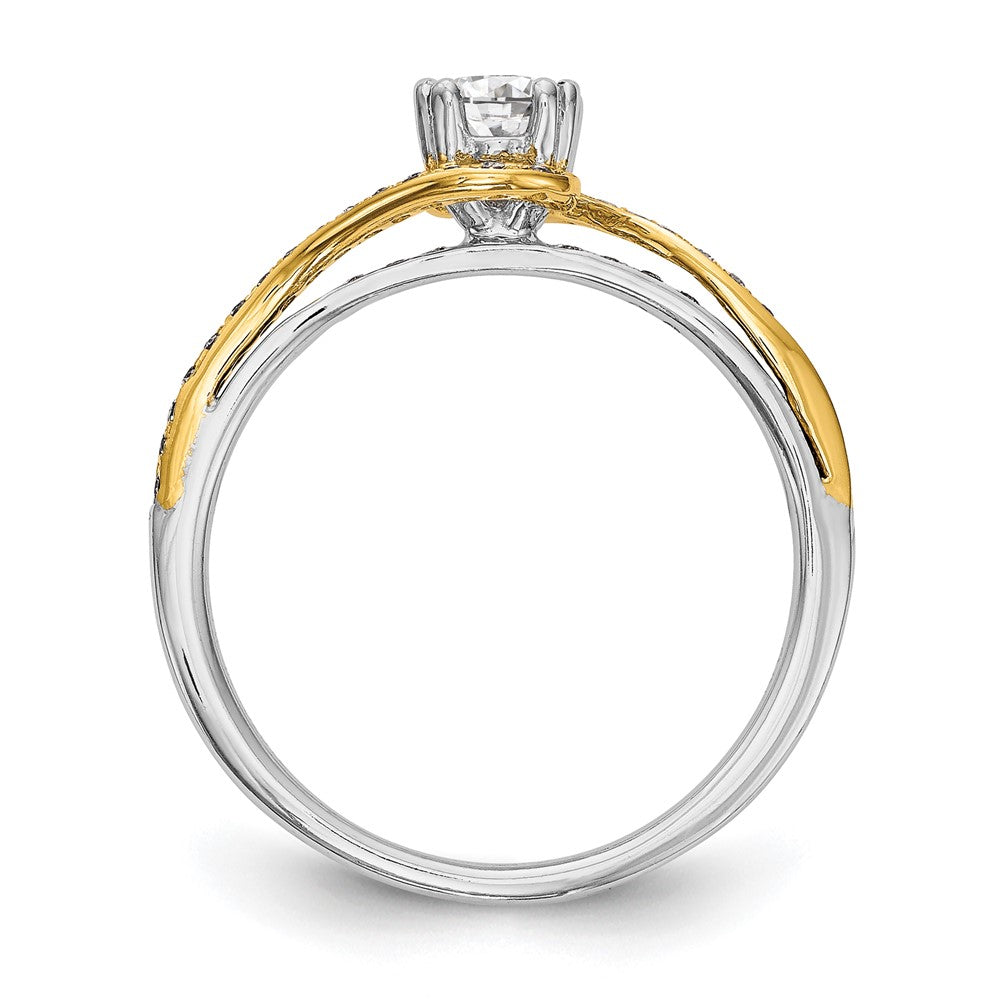 14k Two-tone By-Pass (Holds 1/3 carat () Round Center) 1/6 carat Diamond Semi-mount Engagement Ring