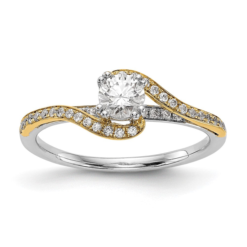 14k Two-tone By-Pass (Holds 1/3 carat () Round Center) 1/6 carat Diamond Semi-mount Engagement Ring