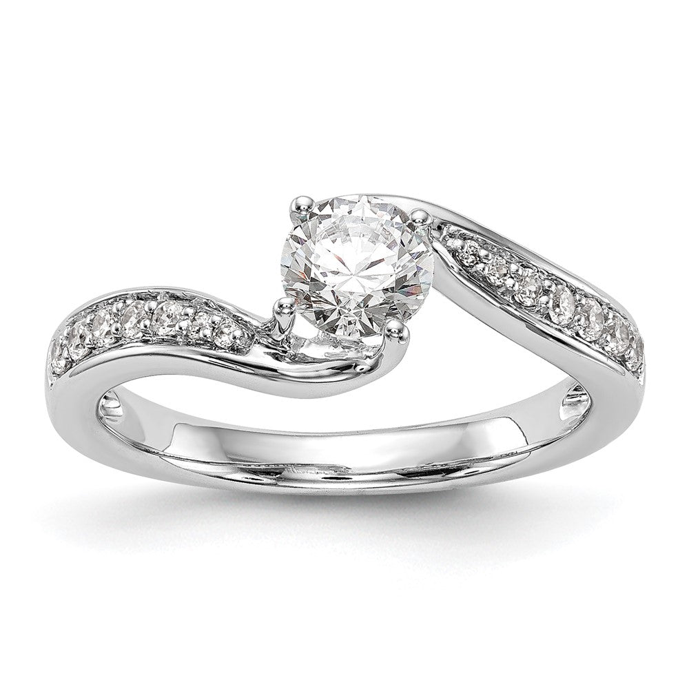 14k White Gold By-Pass (Holds 1/2 carat () Round Center) 1/6 carat Diamond Semi-mount Engagement Ring