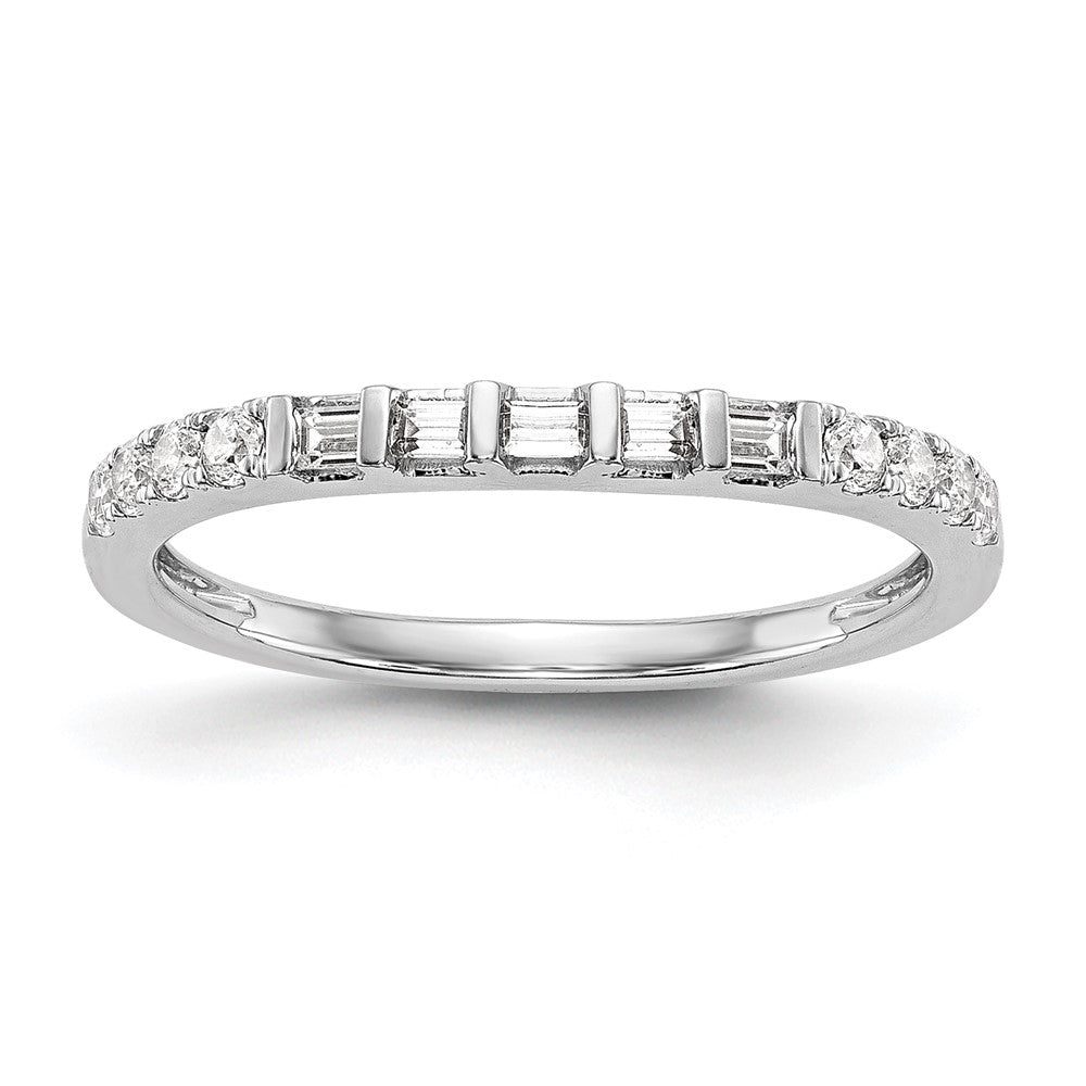 14k White Gold 1/4 carat Round/Baguette Diamond Contoured Complete Wedding Band