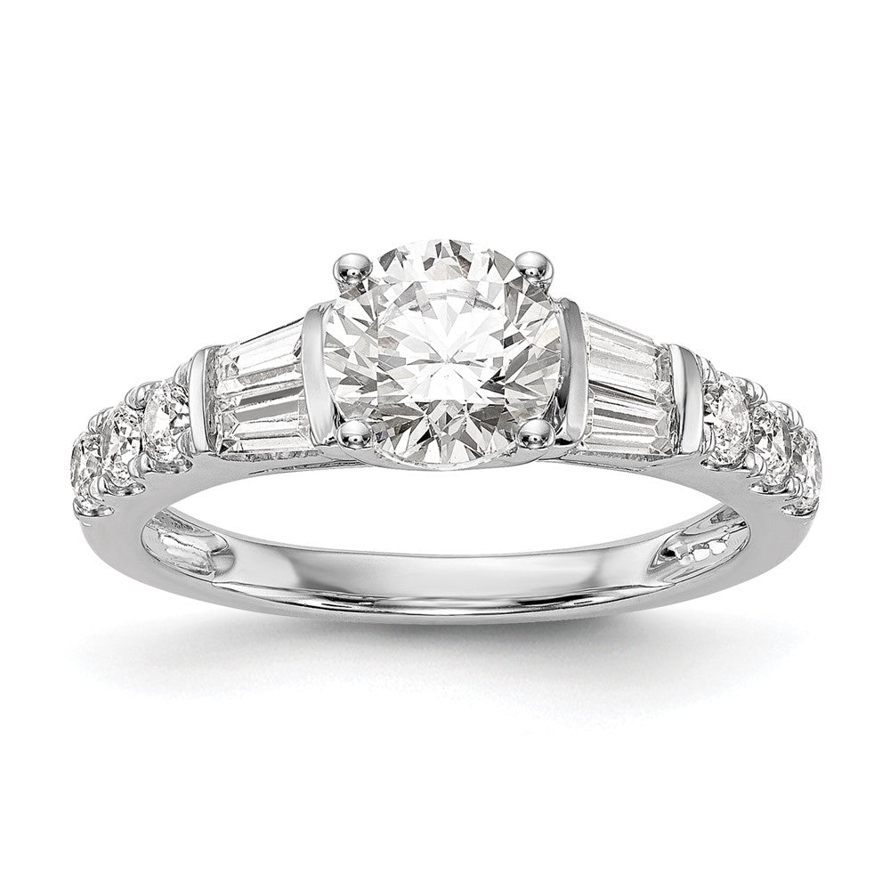 14K White Gold (Holds 1 carat () Round Center) 5/8 carat Round/Baguette Diamond Semi-Mount Engagement Ring