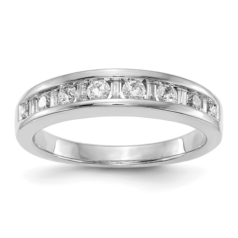 14k White Gold Channel-set 1/2 carat Baguette/Round Diamond Complete Wedding Band