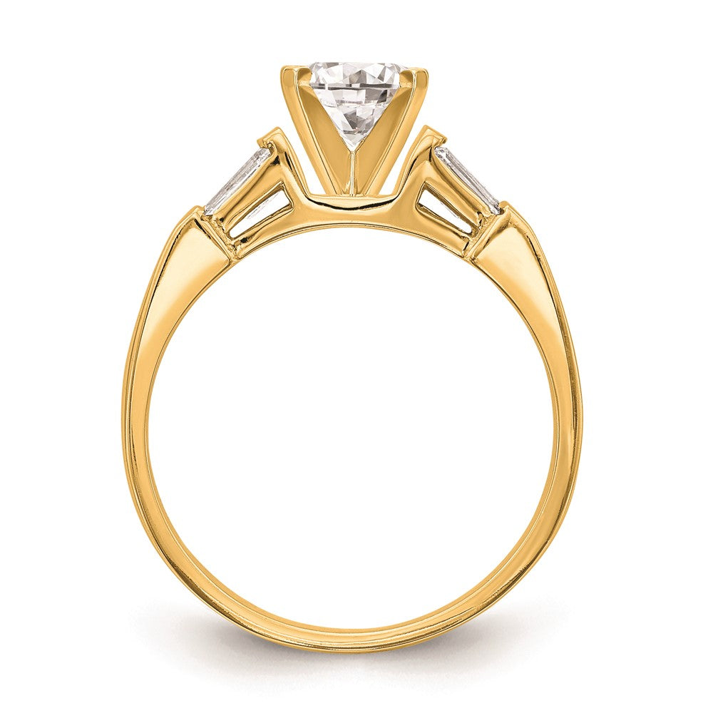 14K YG Gold 3-Stone Diamond Peg Set Includes 2-Baquette Side Stones Engagement Ring, No Head