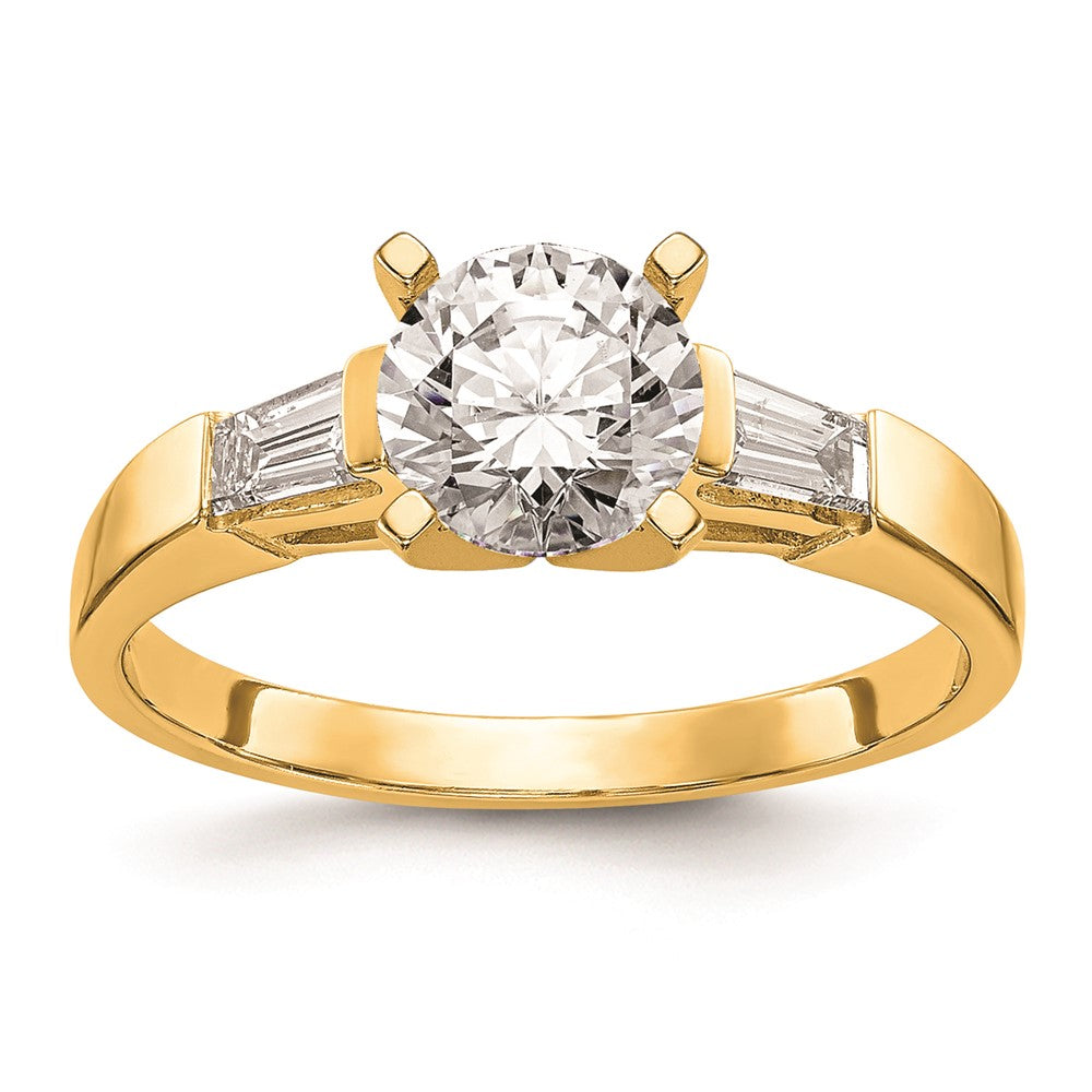 14K YG Gold 3-Stone Diamond Peg Set Includes 2-Baquette Side Stones Engagement Ring, No Head