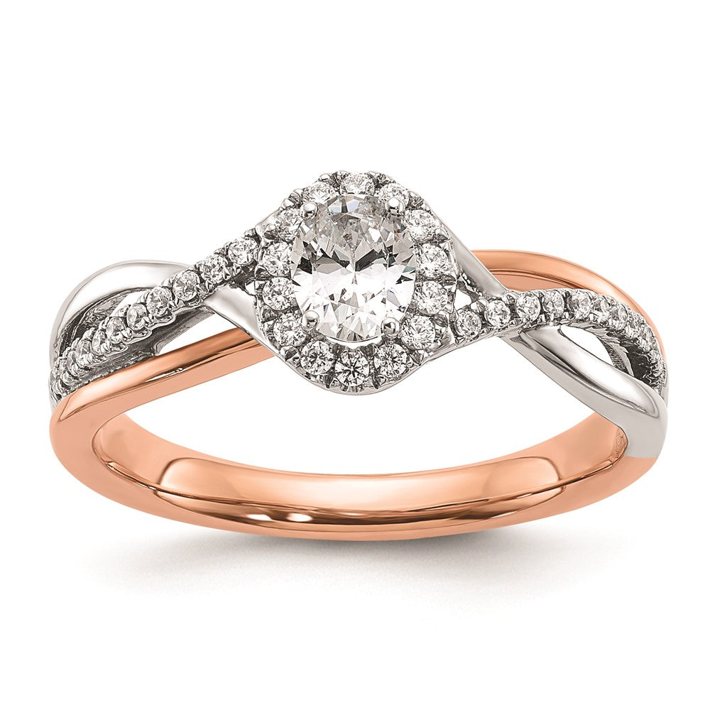 14k Two-tone Oval Halo Diamond Semi-Mount Engagement Ring