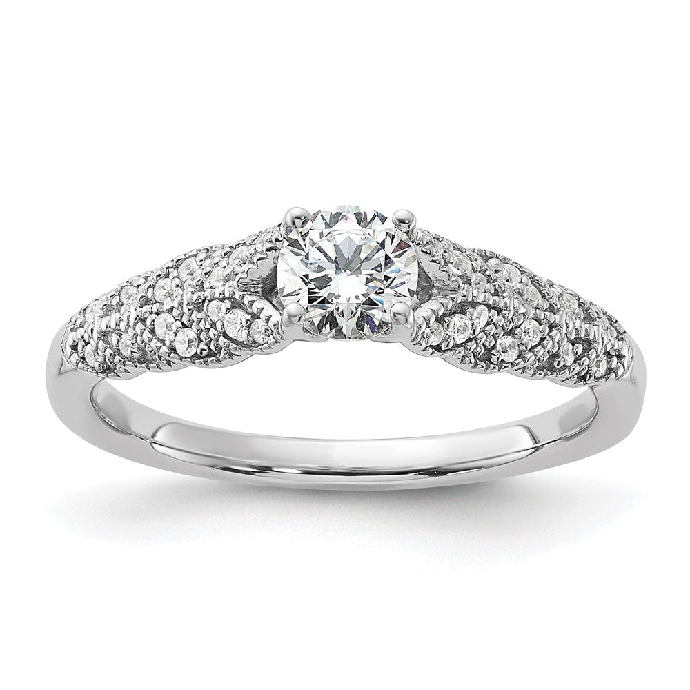 14k White Gold leaf Design Diamond Semi-Mount Engagement Ring