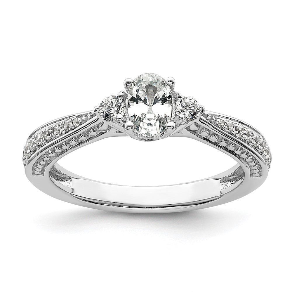 14k White Gold Three Stone Semi-Mount Including 2- Side Stones Engagement Ring