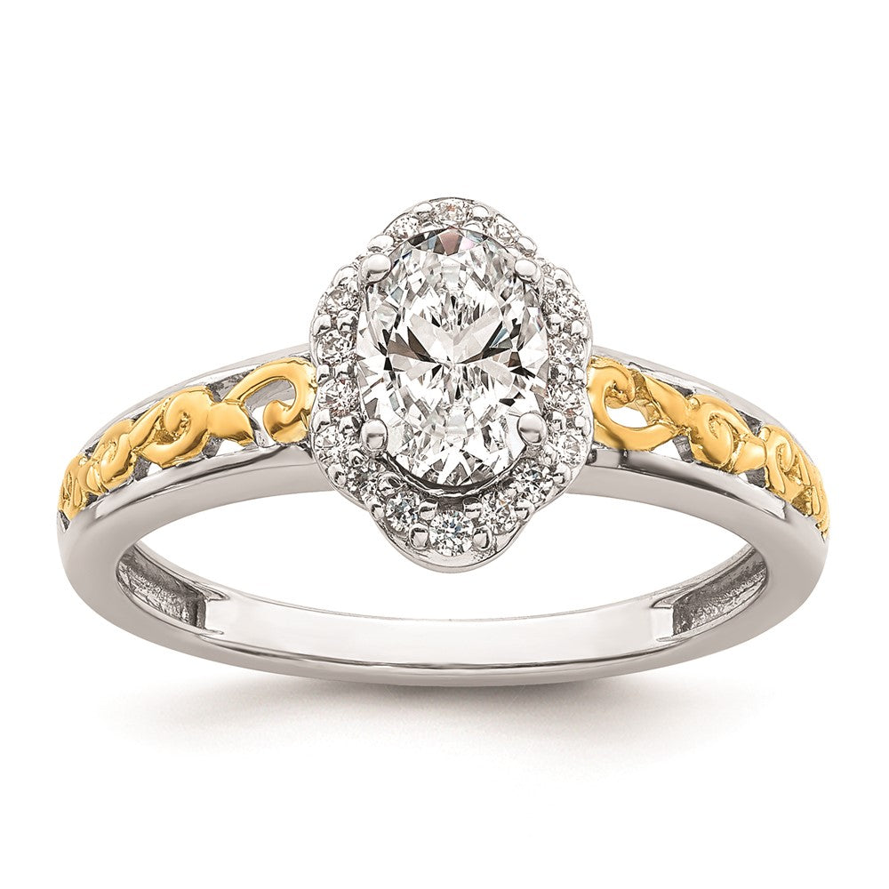 14k Two-tone Oval Vintage Halo Semi-Mount Engagement Ring