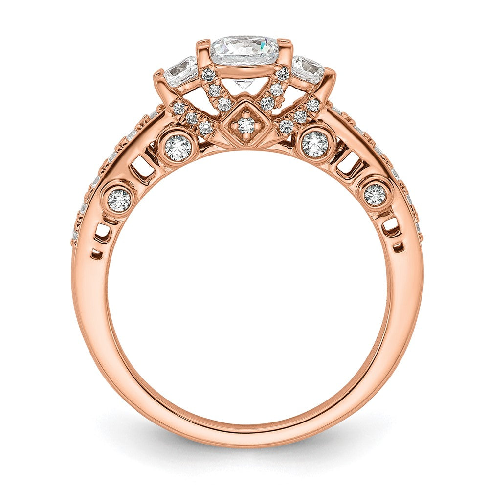 14k Rose Gold Three Stone Diamond Semi-Mount Including 2- Side Stones Engagement Ring