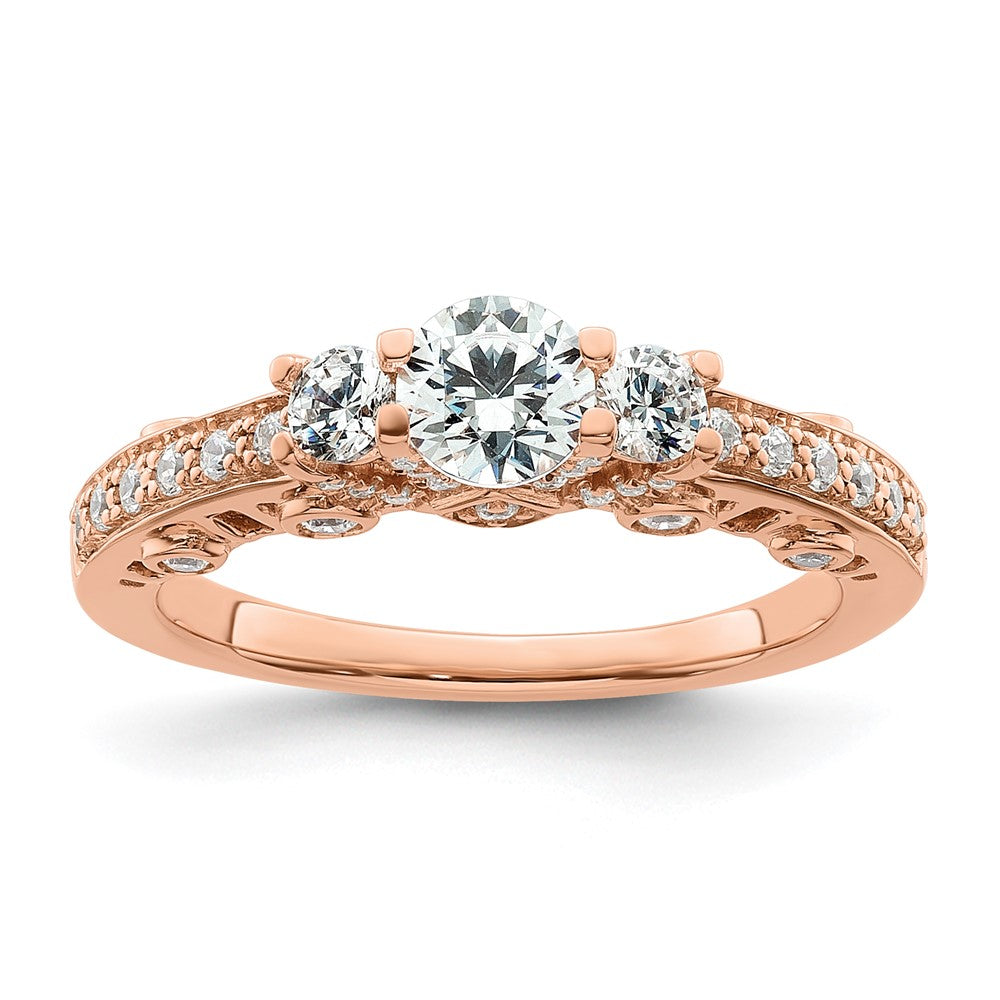 14k Rose Gold Three Stone Diamond Semi-Mount Including 2- Side Stones Engagement Ring