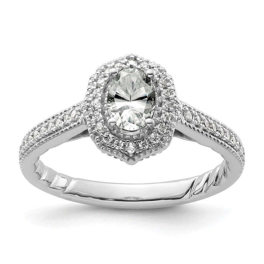 14k White Gold Vintage Oval Halo Diamond Semi-Mount Engagement Ring