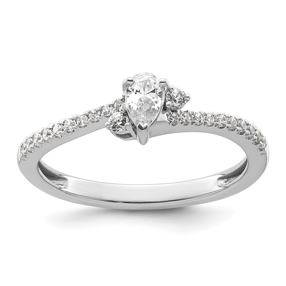 14k White Gold Pear Ctr Diamond Complete Promise/Engagement Ring