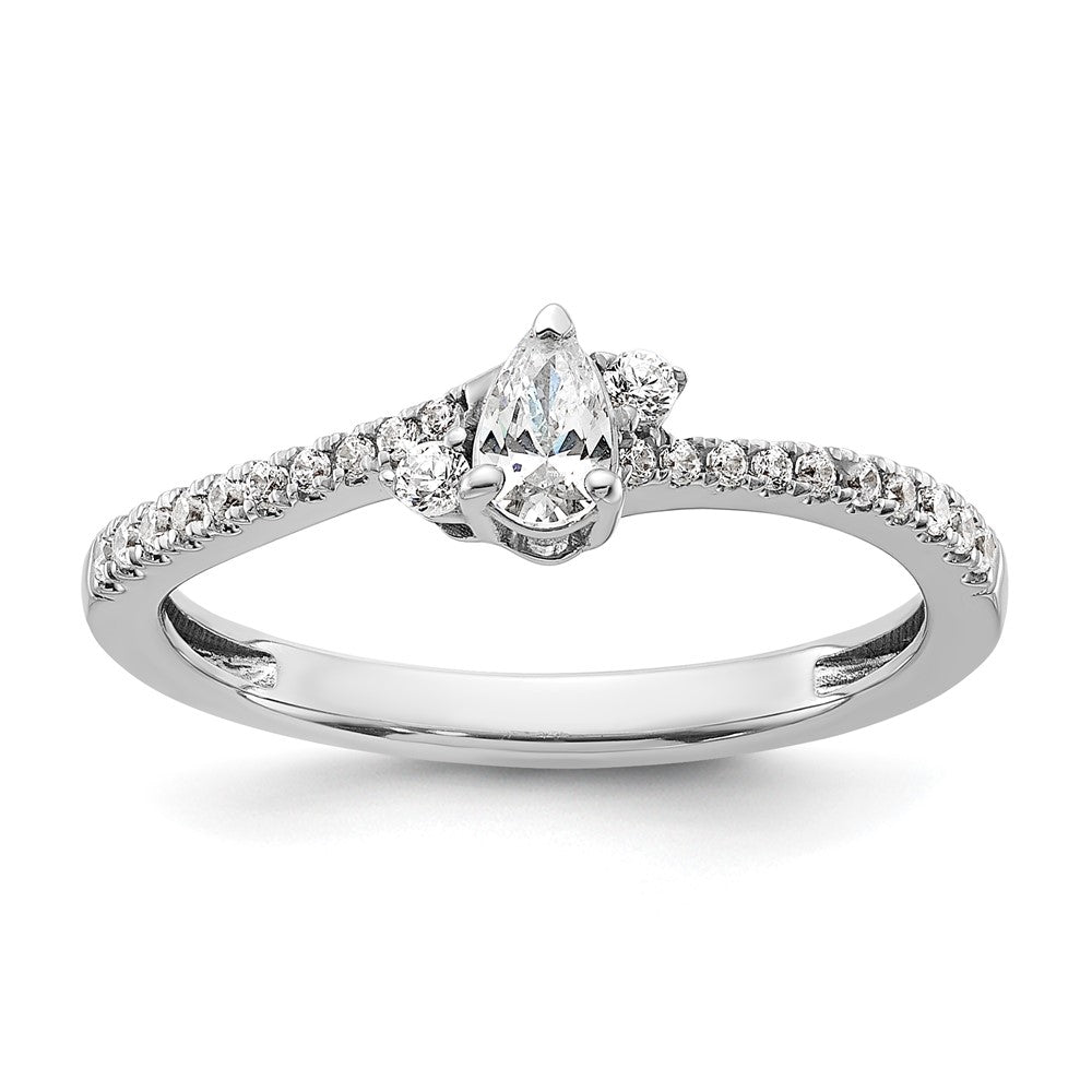 14k White Gold Pear Ctr Diamond Complete Promise/Engagement Ring