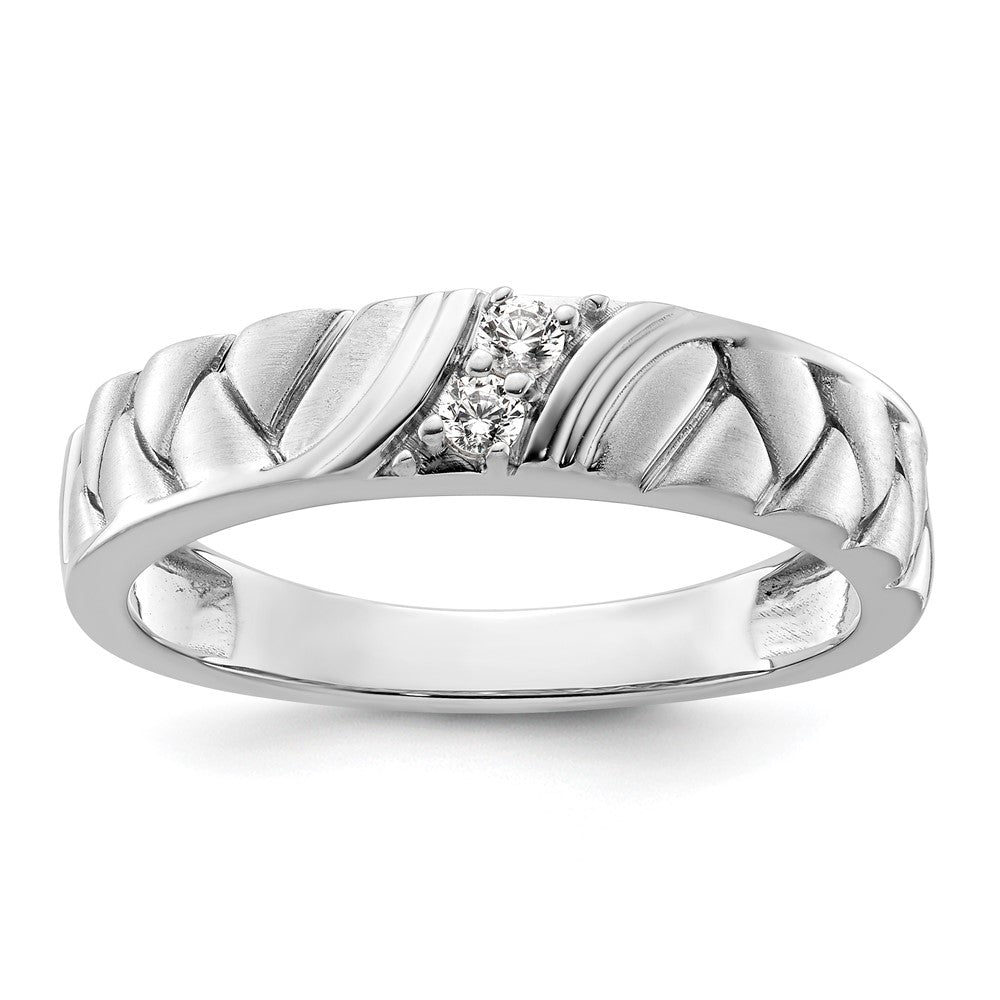 14k White Gold Polish & Satin Woven Design Diamond Mens Wedding Band