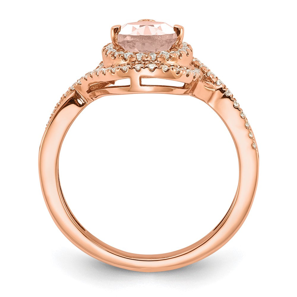 14k Rose Gold Blooming Bridal Morganite Pear Complete Engagement Ring