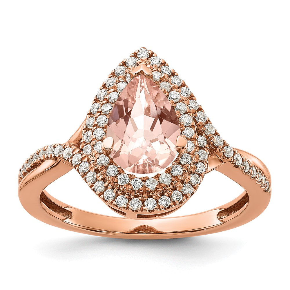 14k Rose Gold Blooming Bridal Morganite Pear Complete Engagement Ring