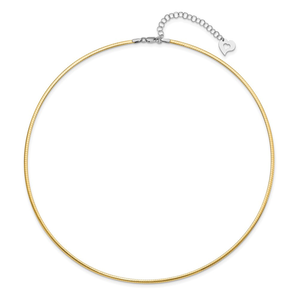 14k Two-tone Reversible White and Yellow Omega Necklace Plus Heart Chain Extender