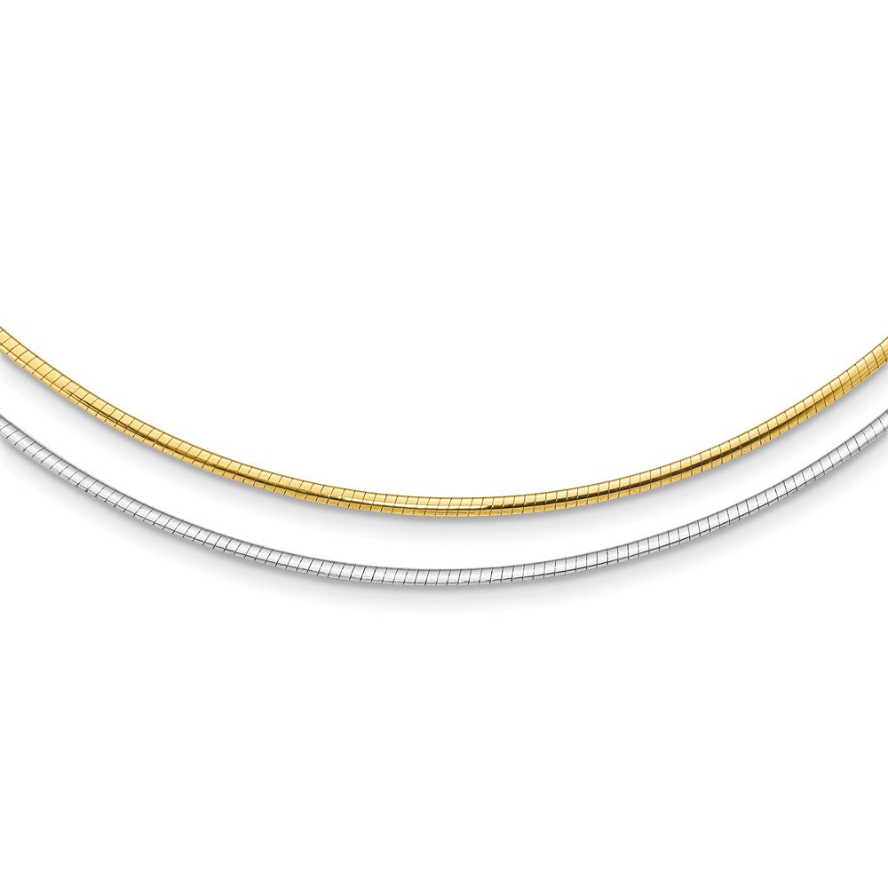 14k Two-tone Reversible White and Yellow Omega Necklace Plus Heart Chain Extender