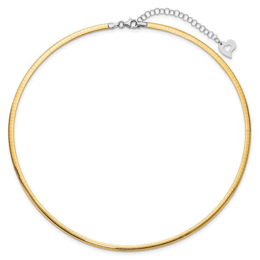 14k Two-tone Lightweight Reversible Omega Necklace Plus Heart Chain Extender