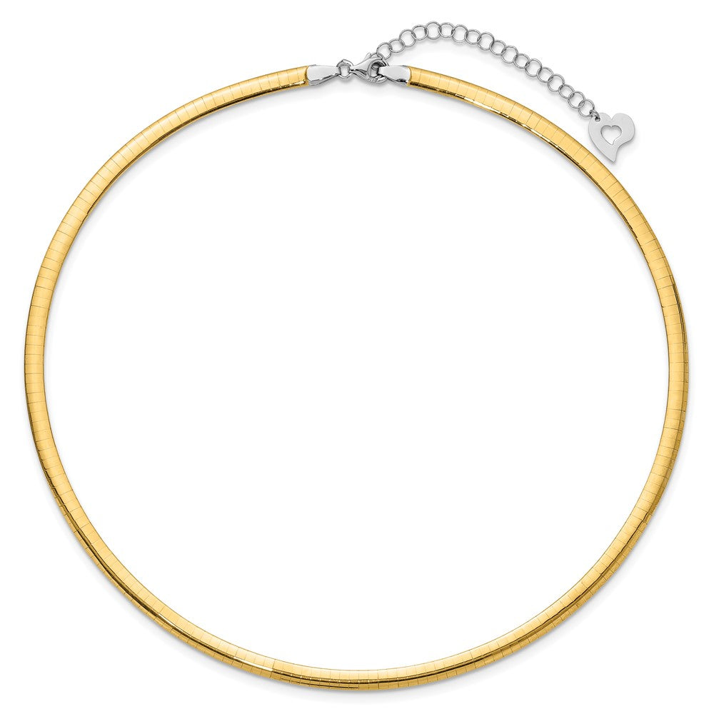 14k Two-tone Lightweight Reversible Omega Necklace Plus Heart Chain Extender