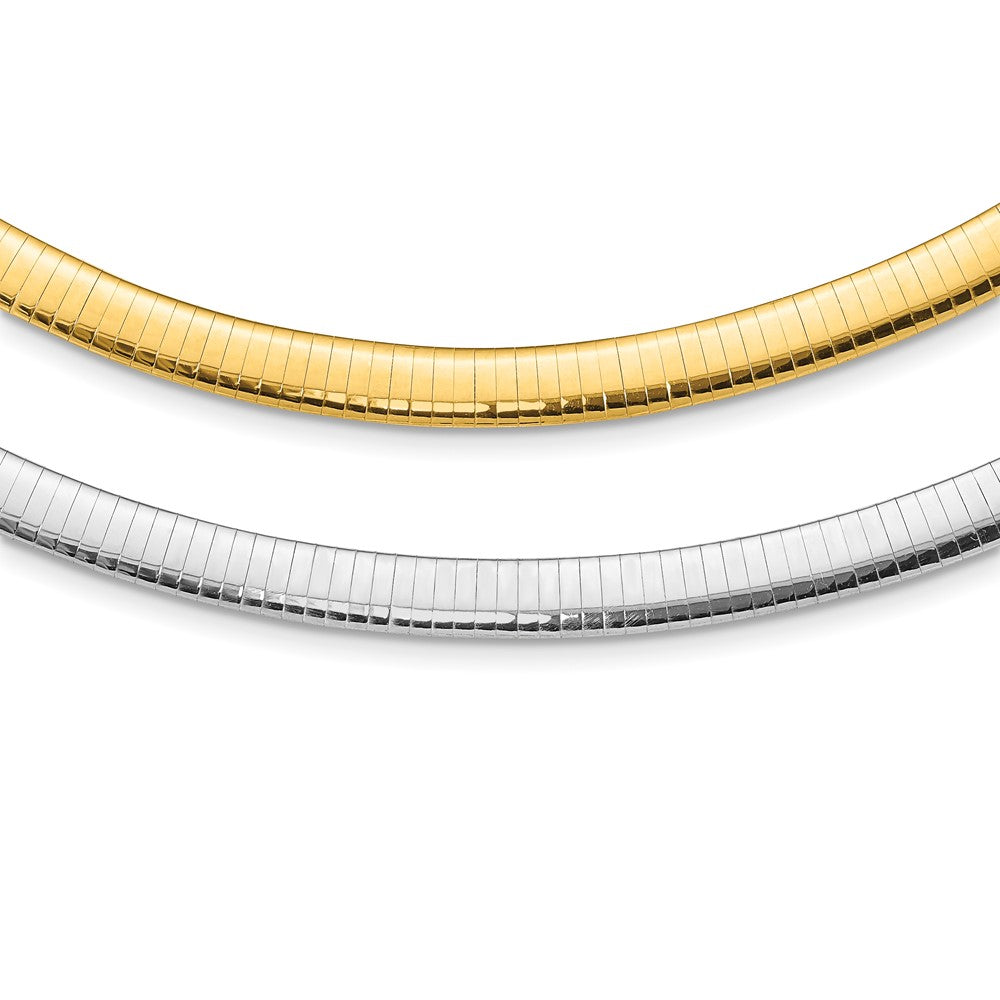14k Two-tone Lightweight Reversible Omega Necklace Plus Heart Chain Extender