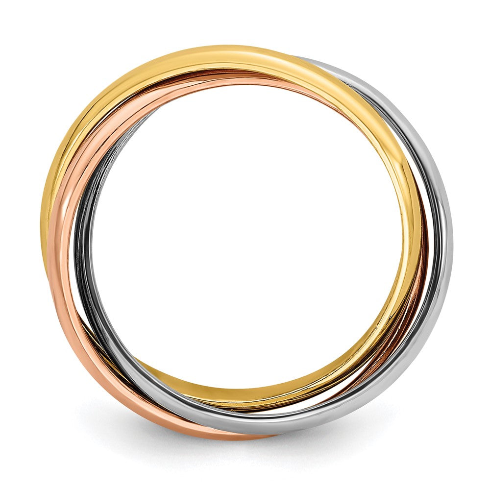 10k Tri-color Polished Rolling Ring Size 10