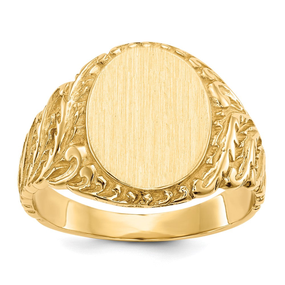 14k 10.5x Oval Closed Back Mens Signet Ring