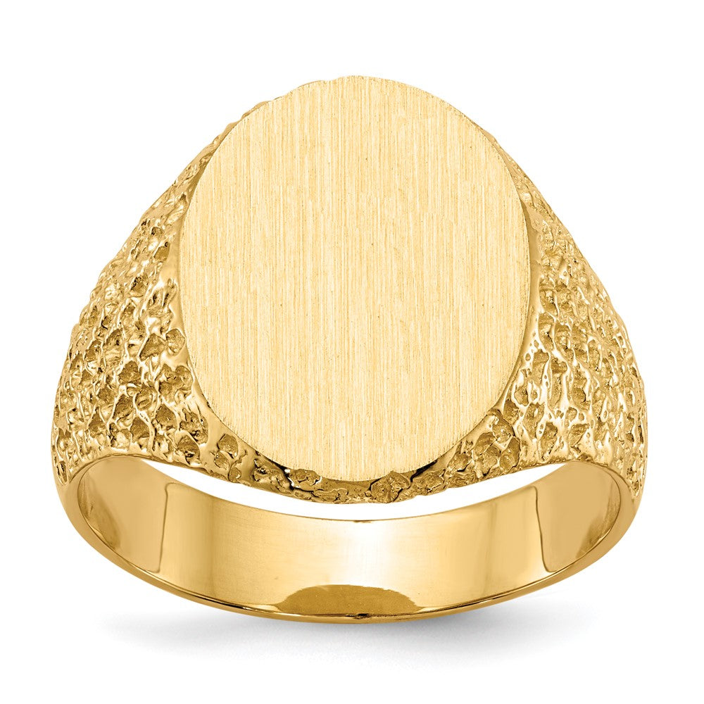 14k 13.0x Oval Closed Back Mens Nugget Signet Ring