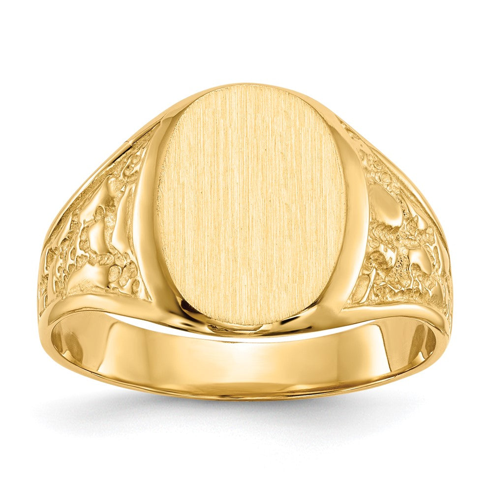 14k 11.0x Oval Closed Back Mens Nugget Signet Ring