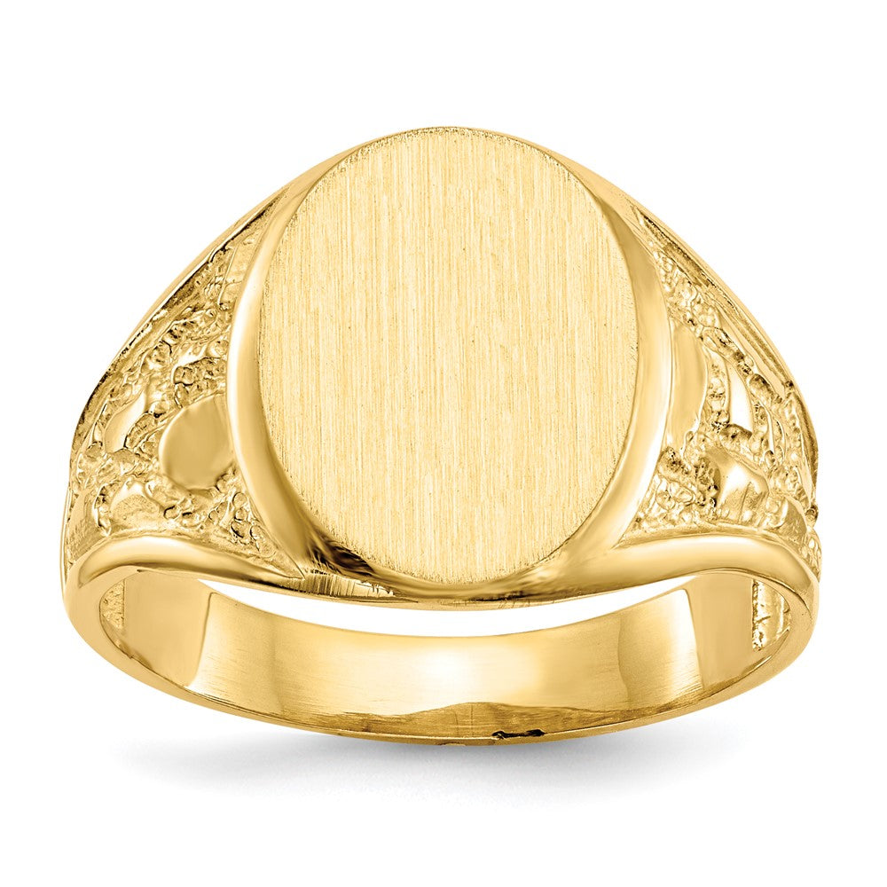 14k 11.5x Oval Open Back Mens Nugget Signet Ring