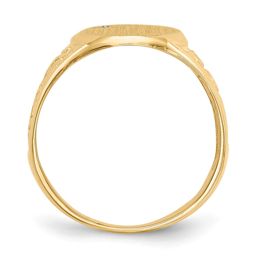 14k .02ct. AAA Diamond 11.0x Oval Open Back Mens Nugget Signet Ring