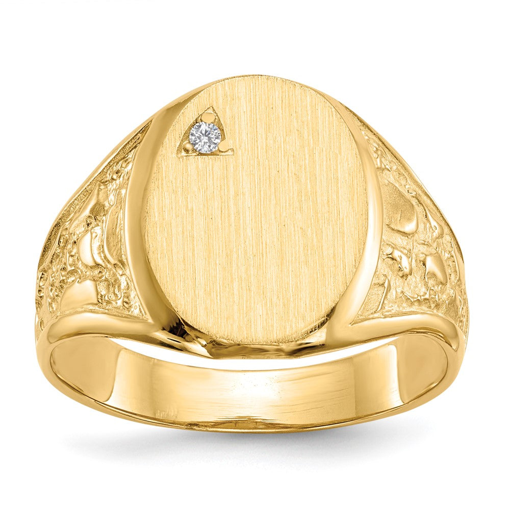 14k .02ct. AAA Diamond 11.0x Oval Open Back Mens Nugget Signet Ring