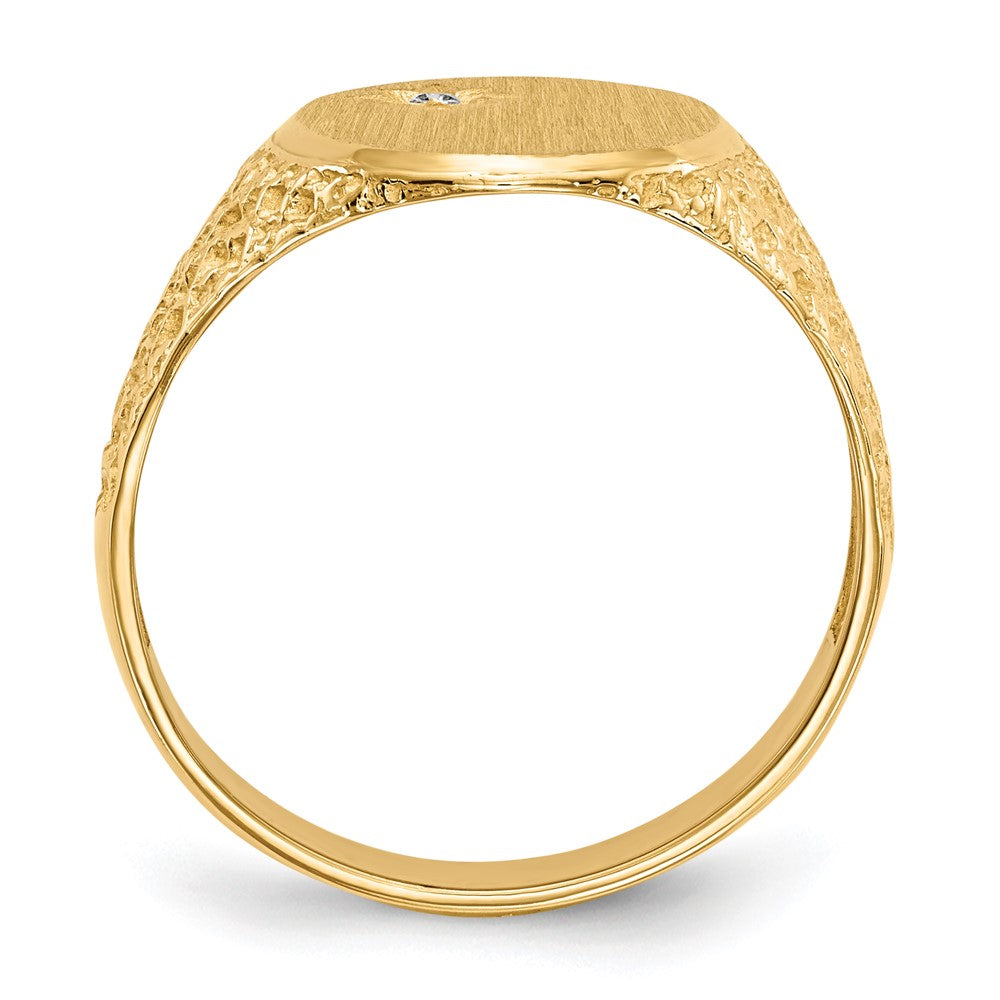 14k 1/20 carat AAA Diamond 12.0x Oval Open Back Mens Nugget Signet Ring