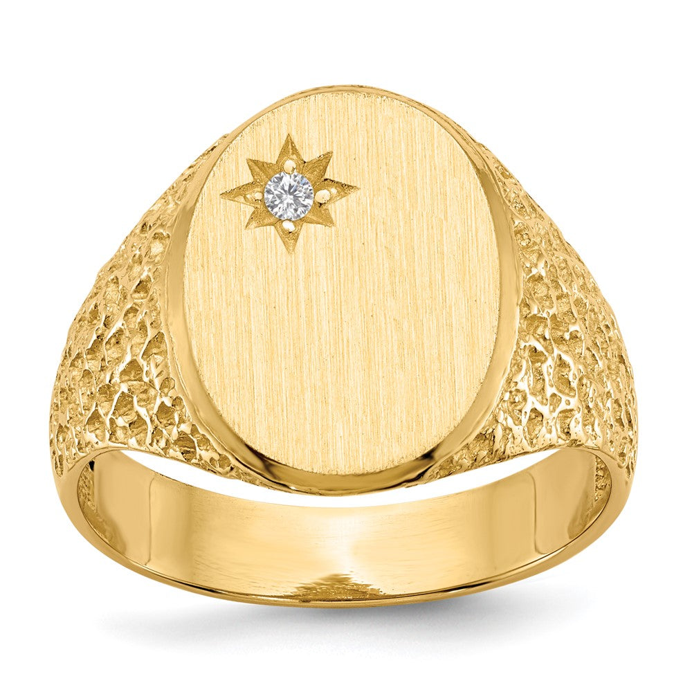 14k 1/20 carat AAA Diamond 12.0x Oval Open Back Mens Nugget Signet Ring
