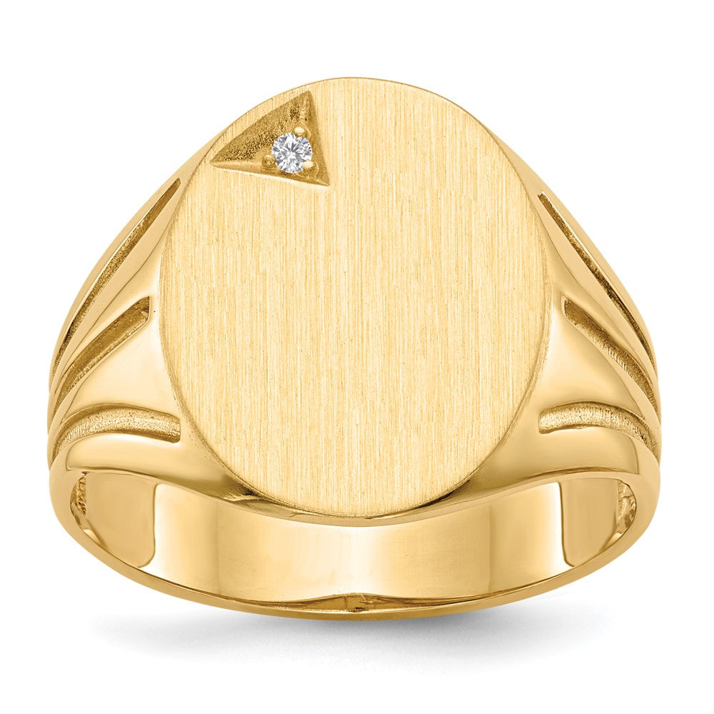 14k .01ct. AAA Diamond 14.0x Oval Open Back Mens Signet Ring