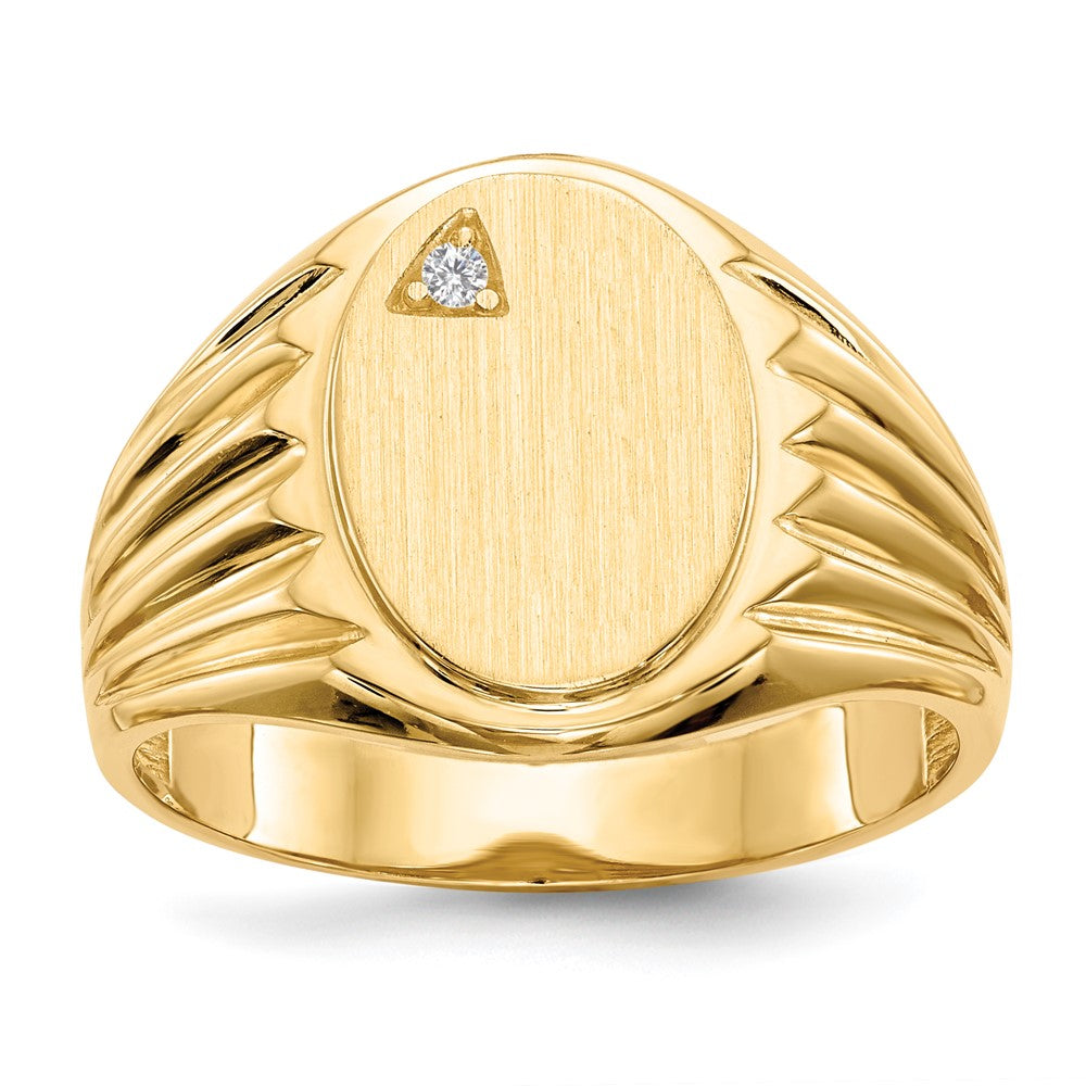 14k .02ct. AAA Diamond 10.0x Oval Open Back Mens Signet Ring