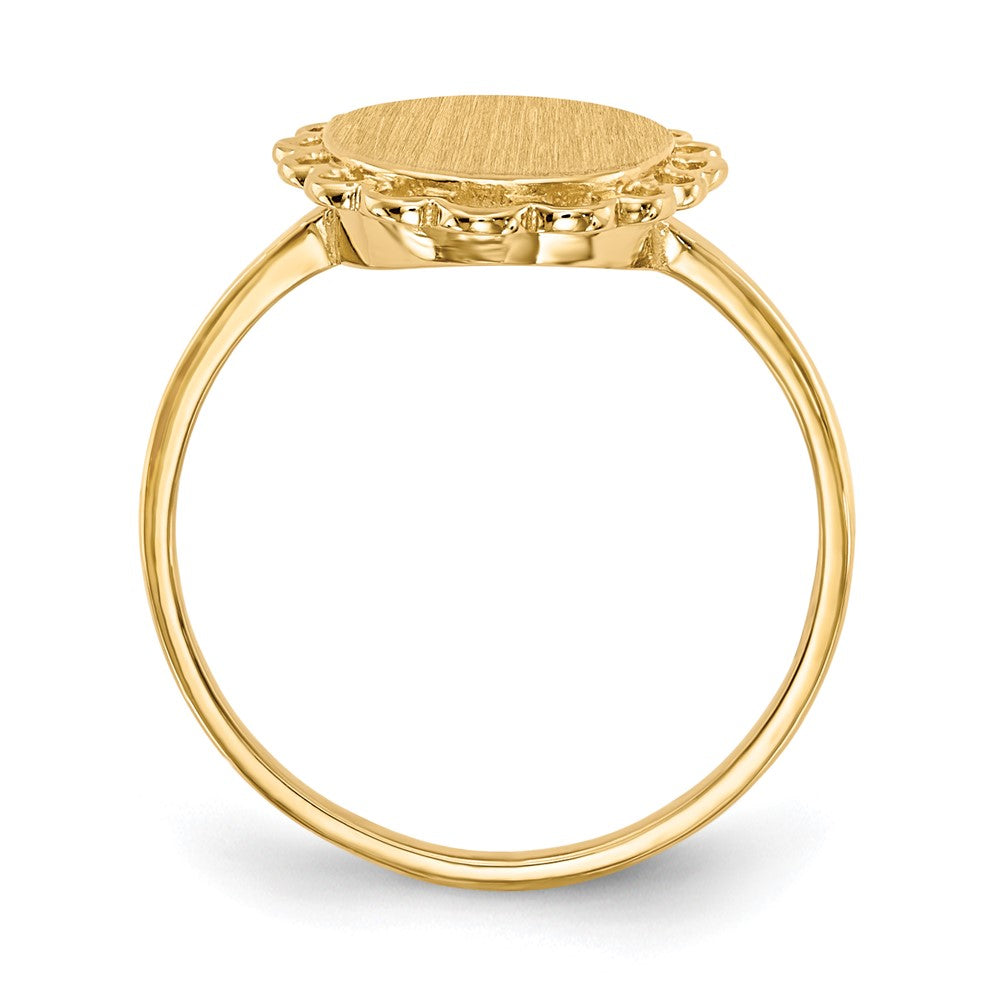 14k 9.0x Oval Open Back Scalloped Edge Signet Ring