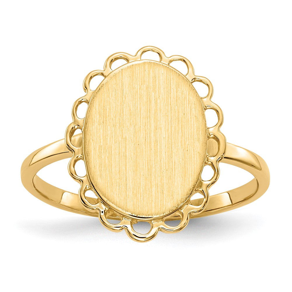 14k 9.0x Oval Open Back Scalloped Edge Signet Ring