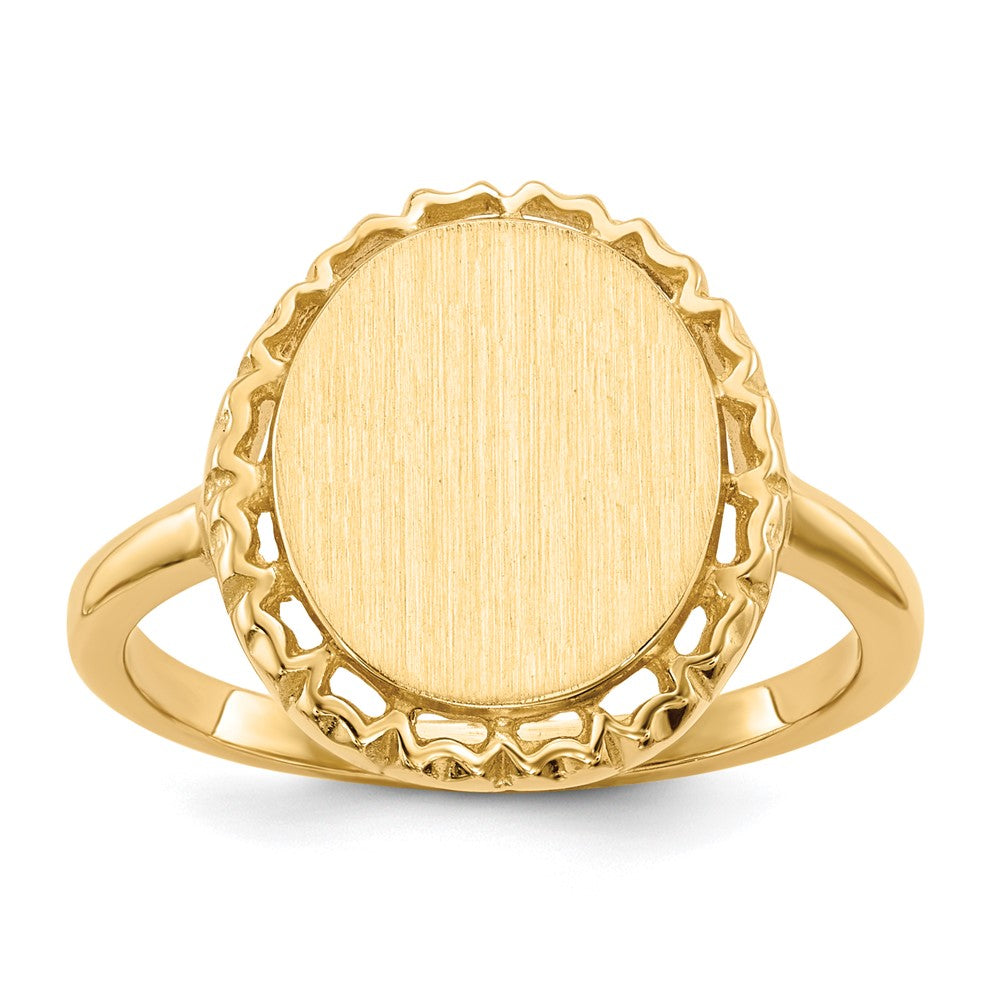 14k 11.0x Oval Open Back Filigree Edge Signet Ring