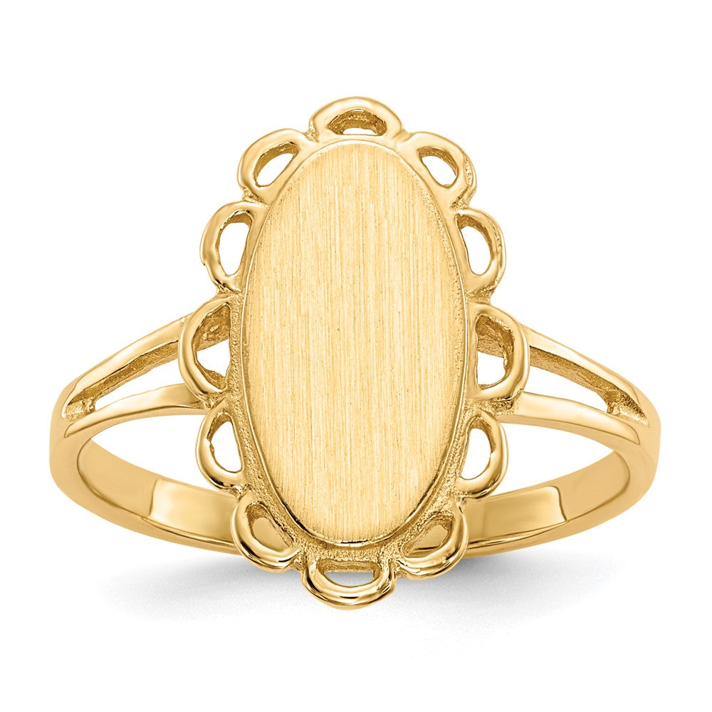 14k 7.0x Oval Open Back Scalloped Edge Signet Ring