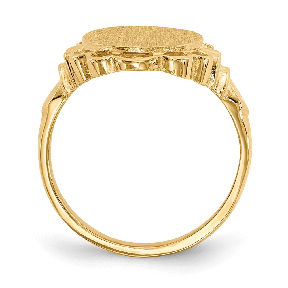 14k 10.5x Oval Open Back Scalloped Edge Signet Ring