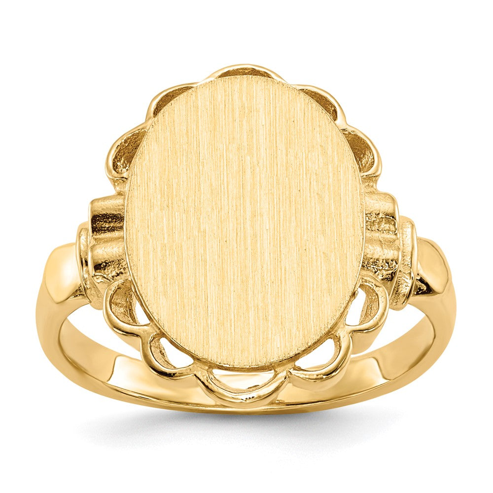 14k 10.5x Oval Open Back Scalloped Edge Signet Ring