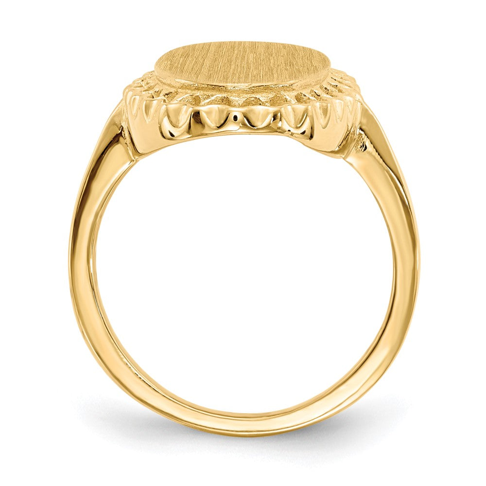14k 9.5x Oval Open Back Filigree Edge Signet Ring