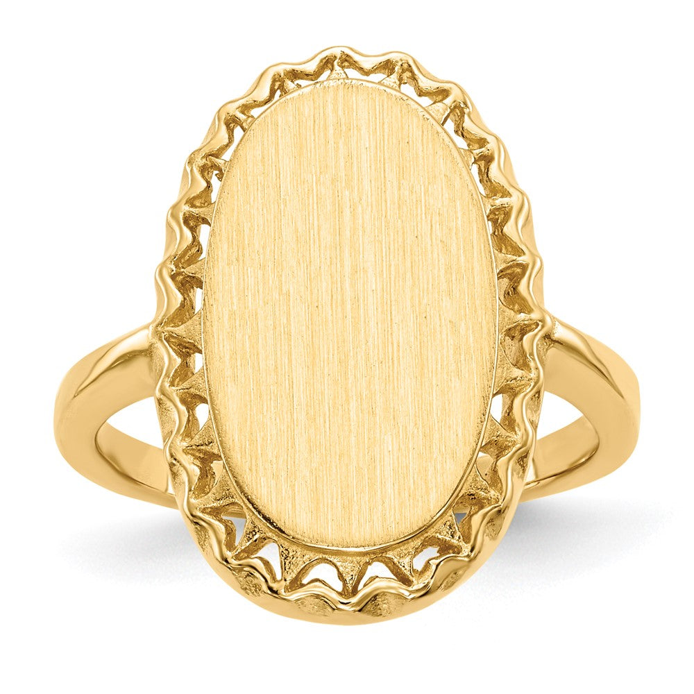 14k 9.5x Oval Open Back Filigree Edge Signet Ring