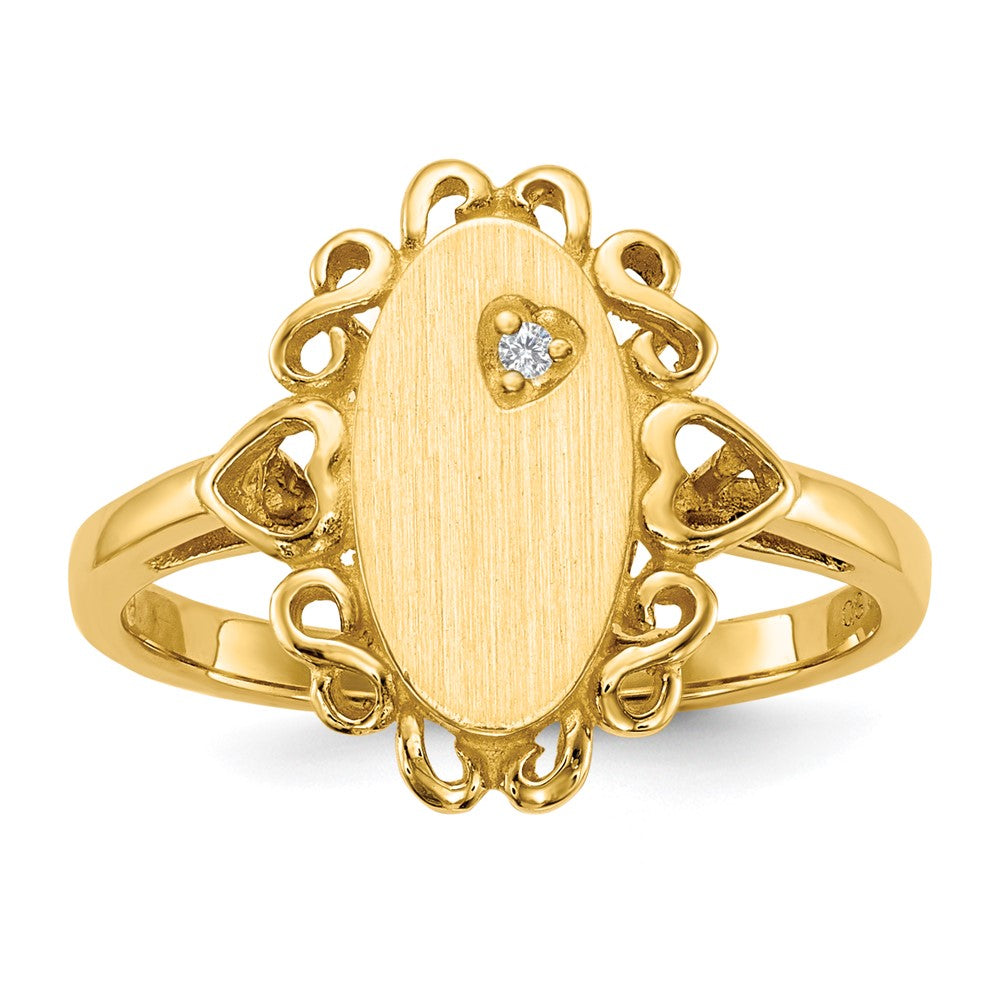 14k 1/2 point A Diamond 6.0x Oval Open Back Scalloped Edge Signet Ring