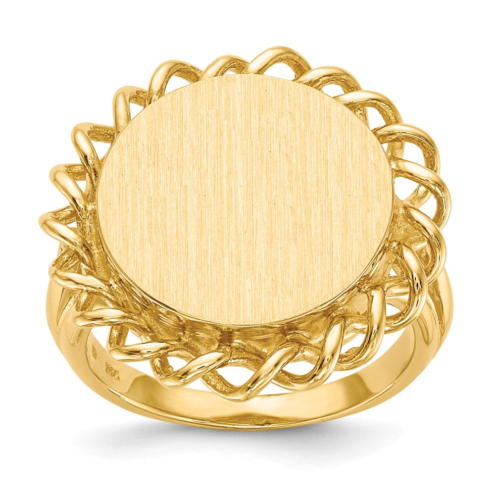 14k 15.0x Oval Open Back Scalloped Edge Signet Ring