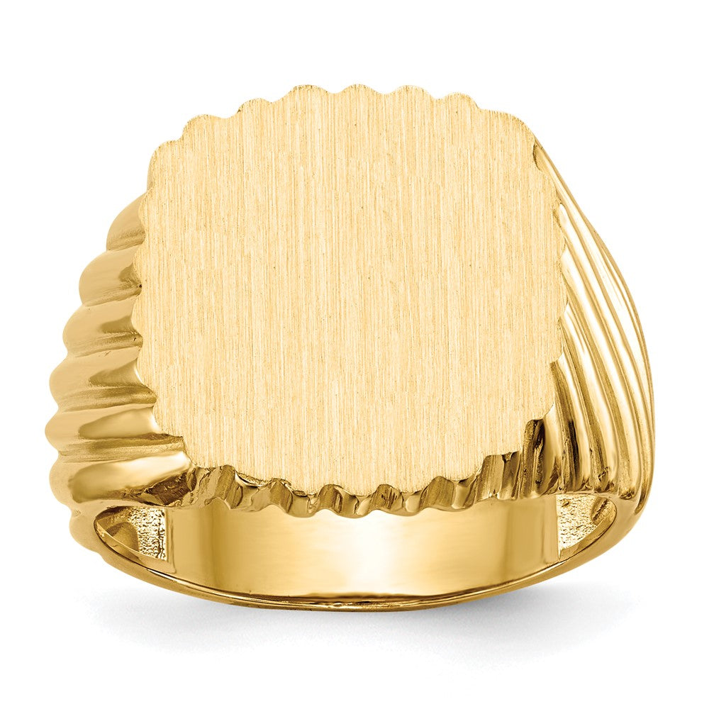 14k 16.5x Cushion Open Back Mens Signet Ring