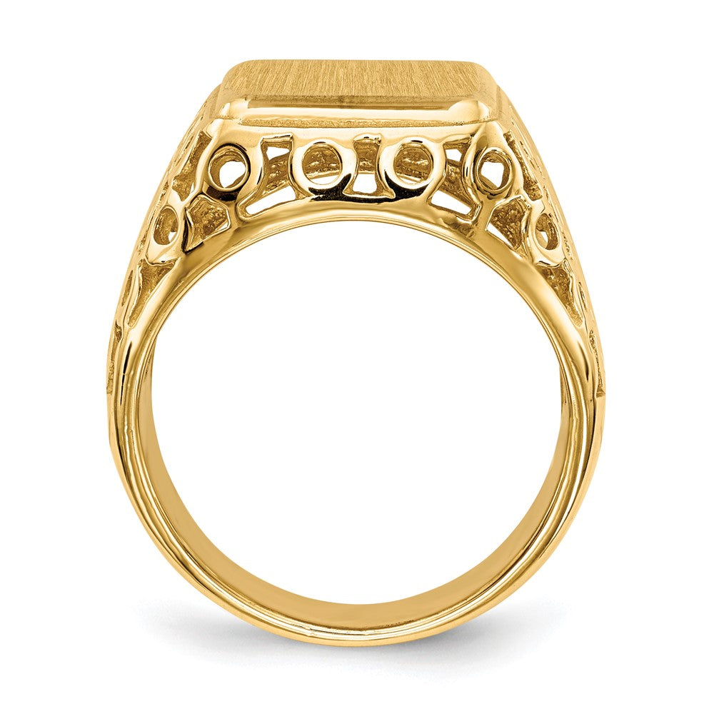 14k 11.5 x Rectangle Open Back Cut-out Circles Mens Signet Ring